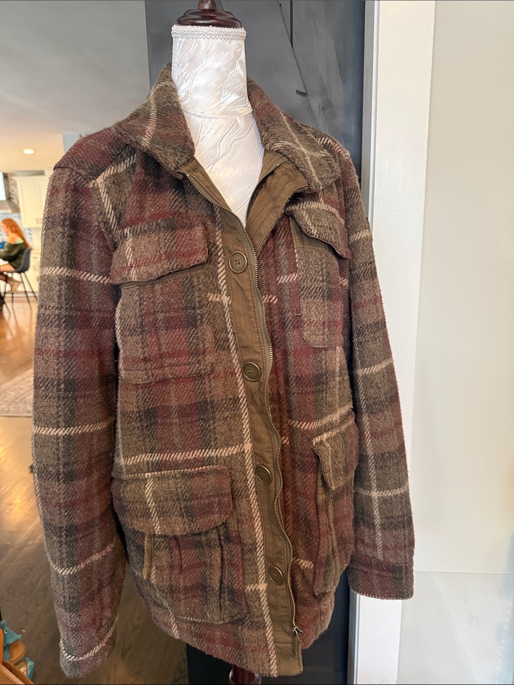 Paper Denim and Cloth Plaid Wool Blend Field Jacket - Brown & Burgundy
